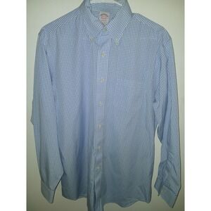 Brooks Brothers Dress Shirt -15.5 34 Blue White Gingham -STRETCH-Madison CLASSIC